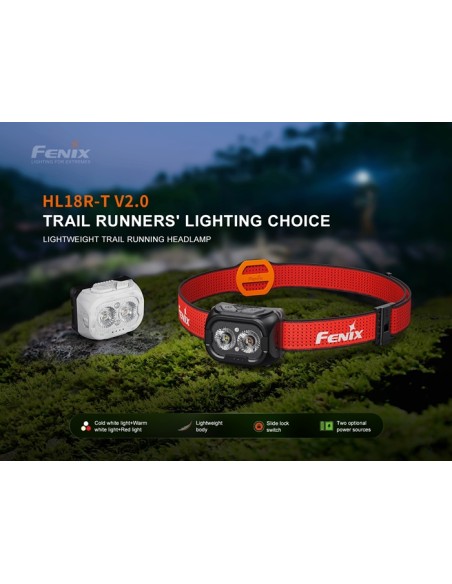 Frontal Fenix HL18R-T V2.0 Color Rojo - 800 lumenes. Recargable para Trailrunning