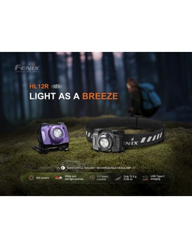 Frontal Fenix HL12R V2.0 Gris - 500 lumenes. Recargable USB C