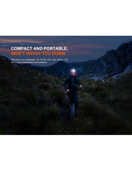 Frontal Fenix HL12R V2.0 Gris - 500 lumenes. Recargable USB C