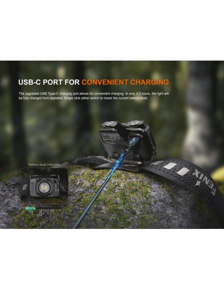 Frontal Fenix HL12R V2.0 Gris - 500 lumenes. Recargable USB C