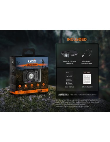 Frontal Fenix HL12R V2.0 Gris - 500 lumenes. Recargable USB C