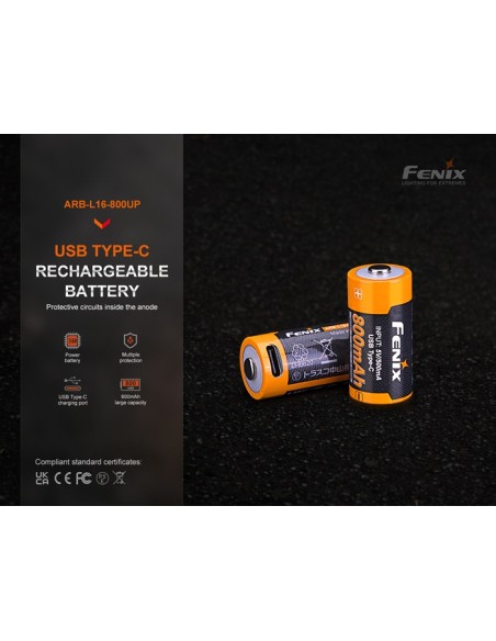 Batería Fenix ARB-L16-800UP - 800 mAh Recargable USB Tipo C
