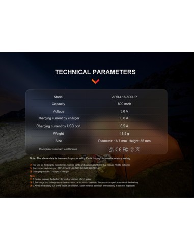 Batería Fenix ARB-L16-800UP - 800 mAh Recargable USB Tipo C