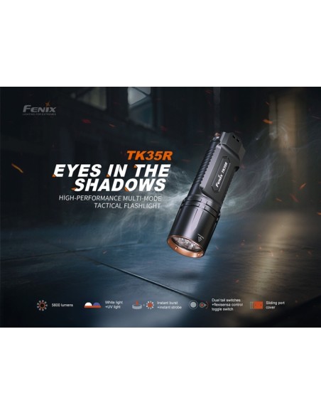Linterna táctica Fénix TK35R - 5800 lúmenes con luz UV - Recargable USB Tipo C