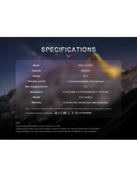 Batería Fenix ARB-L18-1600 - Recargable