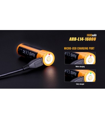 ARB-L14-1600U Batería recargable por micro USB 14500 de 1600 mAh