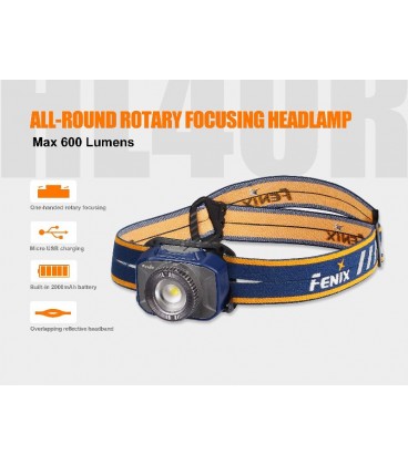 Frontal Fénix HL40R con zoom 600 lúmenes y batería recargable