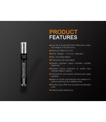 Linterna Fénix LD02V2.0 70 Lúmens blanco y 200 mW Ultravioleta