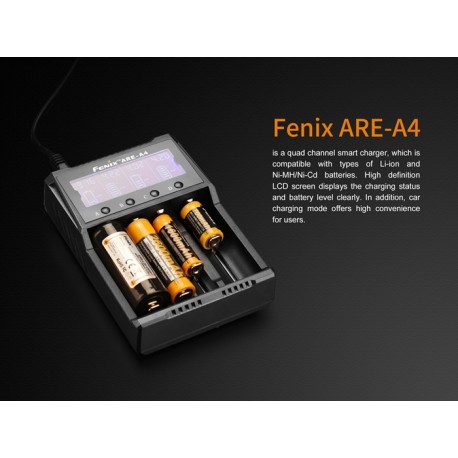 Cargador Fenix ARE-A4 de 4 canales pantalla digital