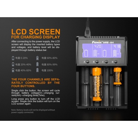 Cargador Fenix ARE-A4 de 4 canales pantalla digital