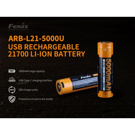 ARB-L21-5000U:  Batería Fenix 21700 de 5000 mAh y carga por micro USB