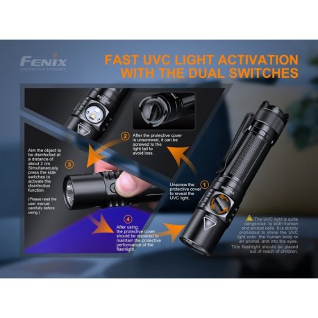 Linterna Fénix LD32 UVC con rayos ultravioleta para desinfección Covid y 1200 lúmenes con batería
