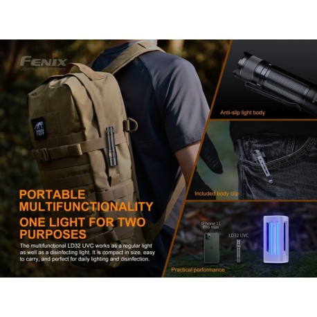 Linterna Fénix LD32 UVC con rayos ultravioleta para desinfección Covid y 1200 lúmenes con batería