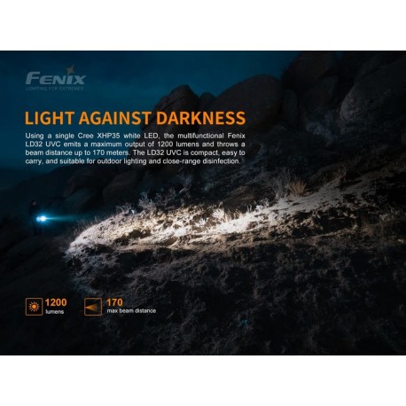 Linterna Fénix LD32 UVC con rayos ultravioleta para desinfección Covid y 1200 lúmenes con batería