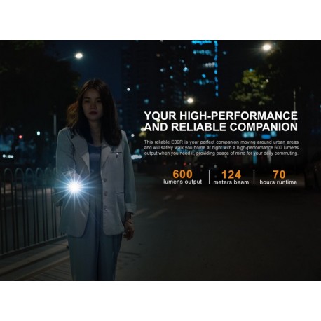 E09R Mini Linterna EDC recargable de alta potencia 600 lúmenes (Batería incluida)