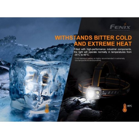 Frontal Fénix HP16R 1250 lúmenes con doble foco (inundación y distancia) y luz blanca y roja