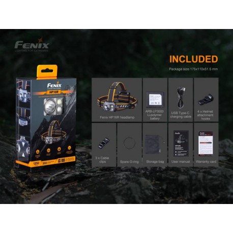 Frontal Fénix HP16R 1250 lúmenes con doble foco (inundación y distancia) y luz blanca y roja