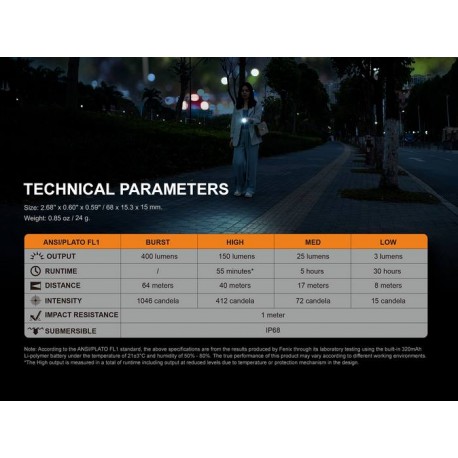 Mini Linterna Fénix EDC E05R 400 Lúmenes, con ráfaga y tamaño de pulgar
