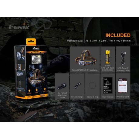 Frontal Fénix HP25R V2.0 1600 lúmenes, Luz blanca y roja, Recargable Cable USB tipo C