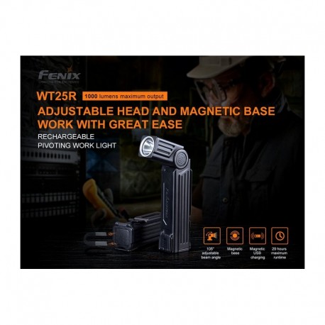 Linterna Pivotante WT25R Recargable con cable magnético y 1000 lúmenes