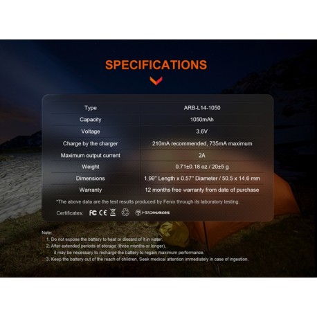 Fenix ARB-L14-1050 - Batería Recargable de 1050 mAh