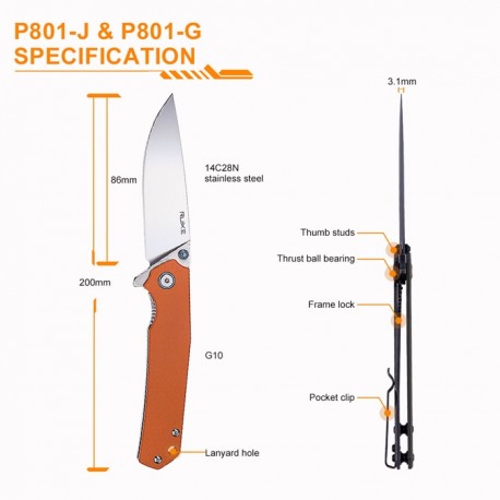 Navaja Ruike P801-J Acero inoxidable (Color Naranja)