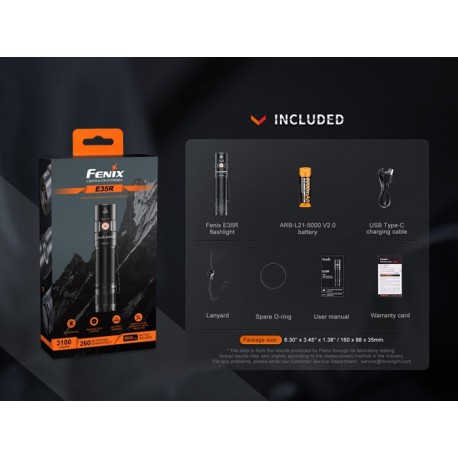 Fénix E35R - 3100 Lúmenes (Incluye batería 21700 DE 5000 mAh) linterna recargable por micro USB-Tipo C)