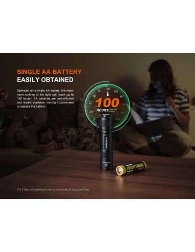 Linterna Fenix E12 V3.0 - 200 Lúmenes (1 Pila AA incluida)