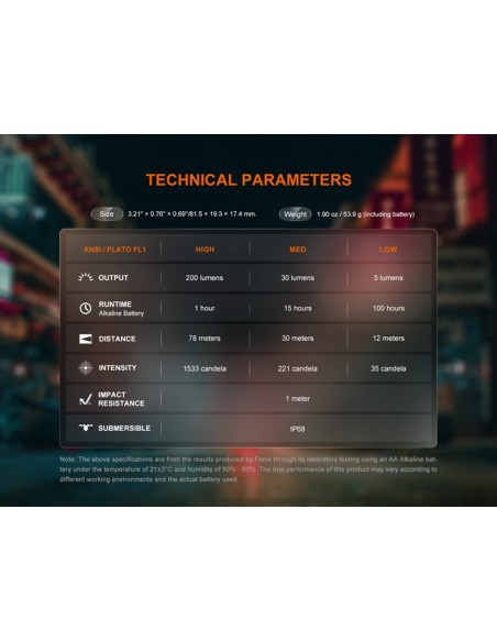 Linterna Fenix E12 V3.0 - 200 Lúmenes (1 Pila AA incluida)