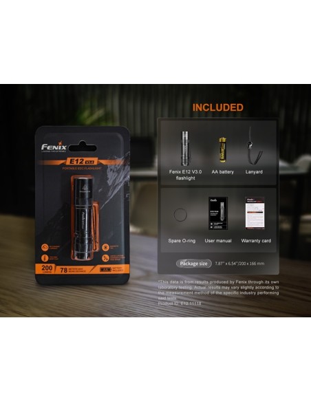 Linterna Fenix E12 V3.0 - 200 Lúmenes (1 Pila AA incluida)